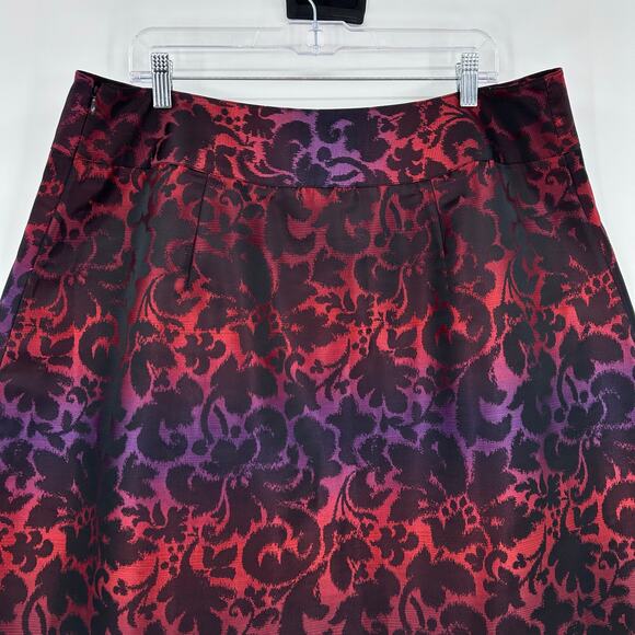 Lane Bryant Red Purple Baroque Jacquard A-Line Skirt Pleated Womens Plus 16 - Picture 9 of 11